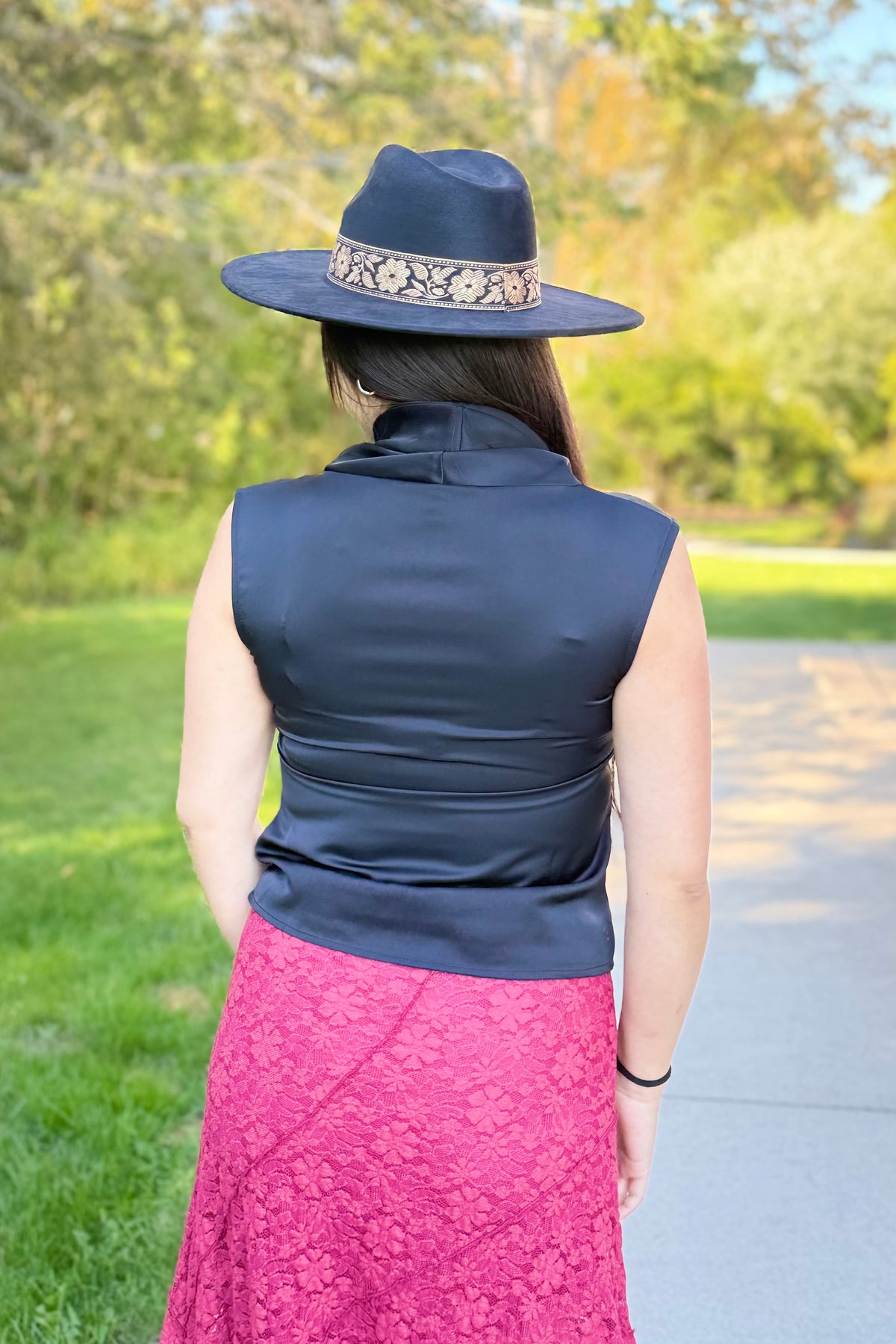 Sleeveless Cowl Neck Satin Top - Black