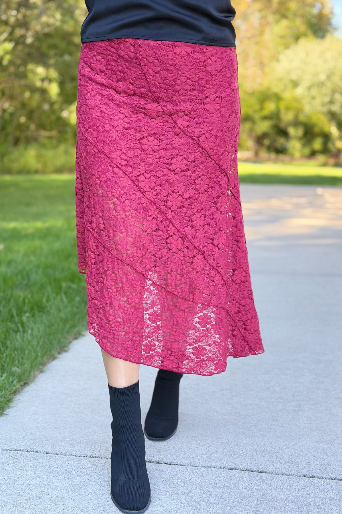 Asymmetric Lace Skirt - Moroccan Red