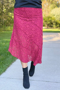 Asymmetric Lace Skirt - Moroccan Red