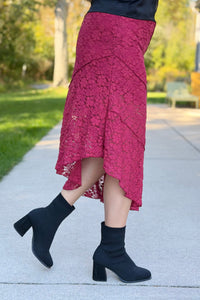 Asymmetric Lace Skirt - Moroccan Red