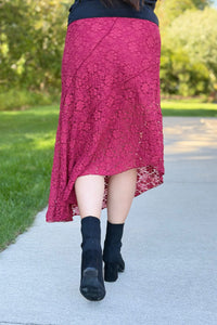 Asymmetric Lace Skirt - Moroccan Red