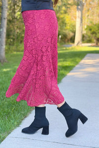 Asymmetric Lace Skirt - Moroccan Red