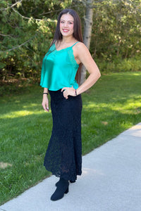 Front Lace Satin Cami Top - Green