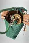 Woven Shoulder Bag With Charm - Green