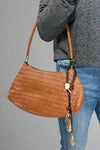 Woven Shoulder Bag With Charm - Brown