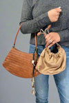 Woven Shoulder Bag With Charm - Brown