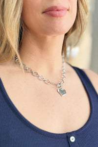Hammered Heart Front Toggle Necklace - Silver