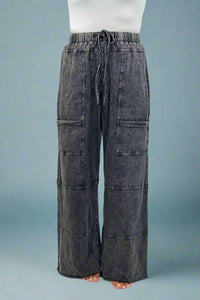 Mineral Wash High Waist Pants - Black