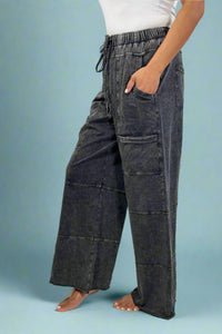 Mineral Wash High Waist Pants - Black