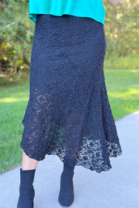 Asymmetric Lace Skirt - Black
