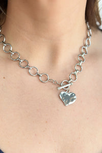 Hammered Heart Front Toggle Necklace - Silver