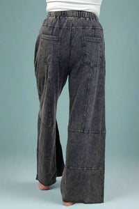 Mineral Wash High Waist Pants - Black