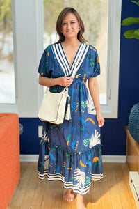 Abstract Striped Contrast Trim Midi Dress