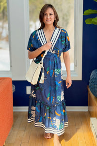 Abstract Striped Contrast Trim Midi Dress
