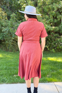 Button Down Corduroy Shirt Dress - Terracotta