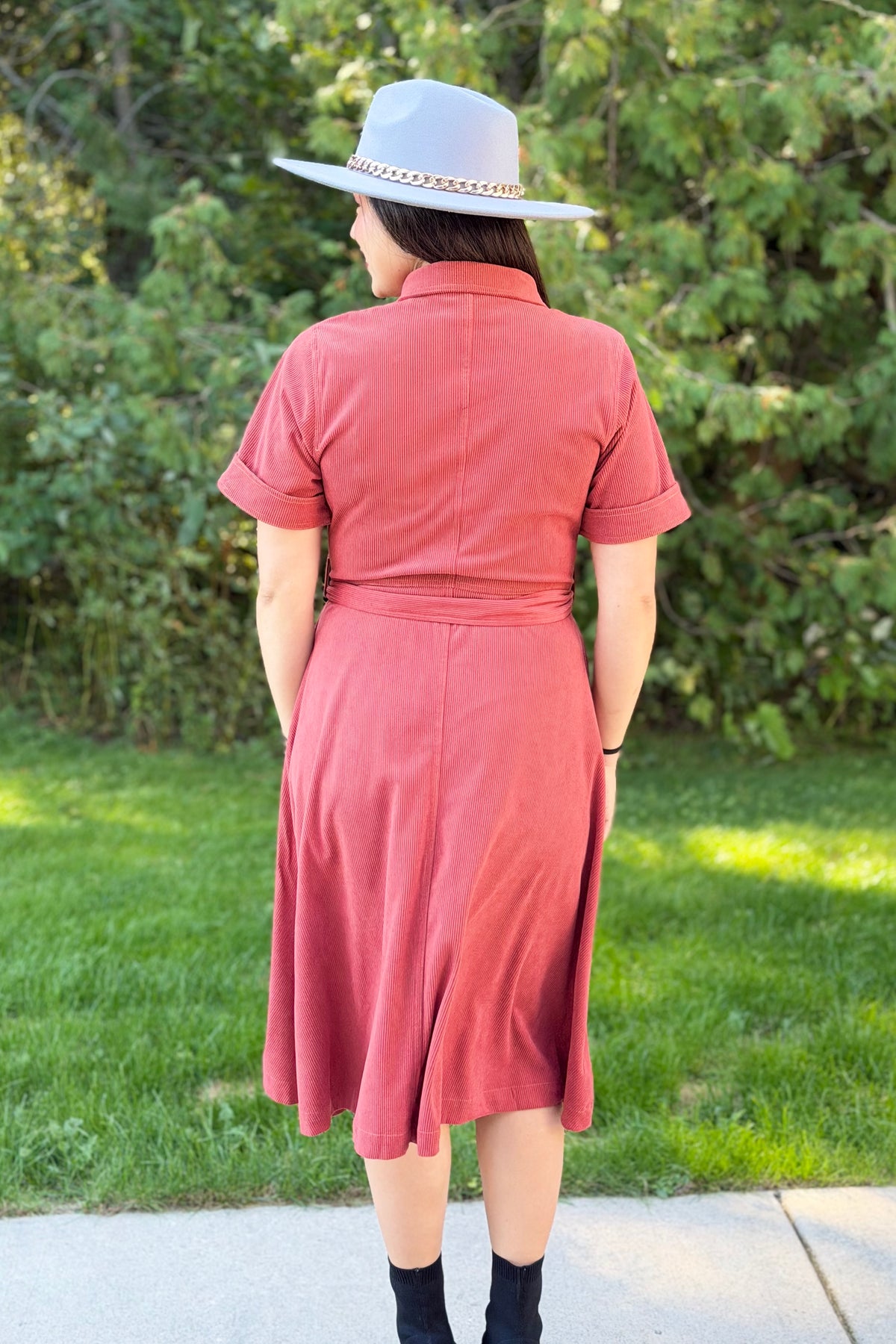 Button Down Corduroy Shirt Dress - Terracotta