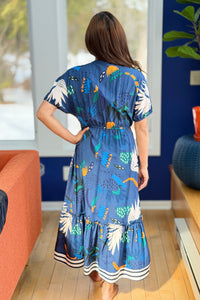 Abstract Striped Contrast Trim Midi Dress