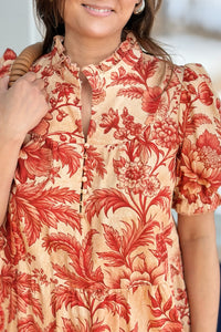 Floral Print Ruffled Neckline Mini Dress