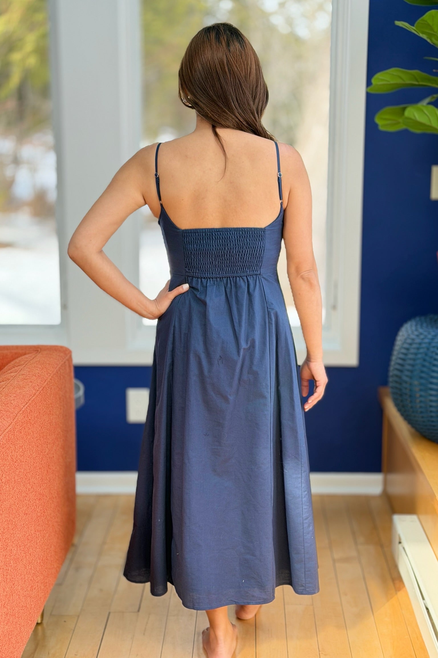 Strap Faux Button Down Dress - Navy