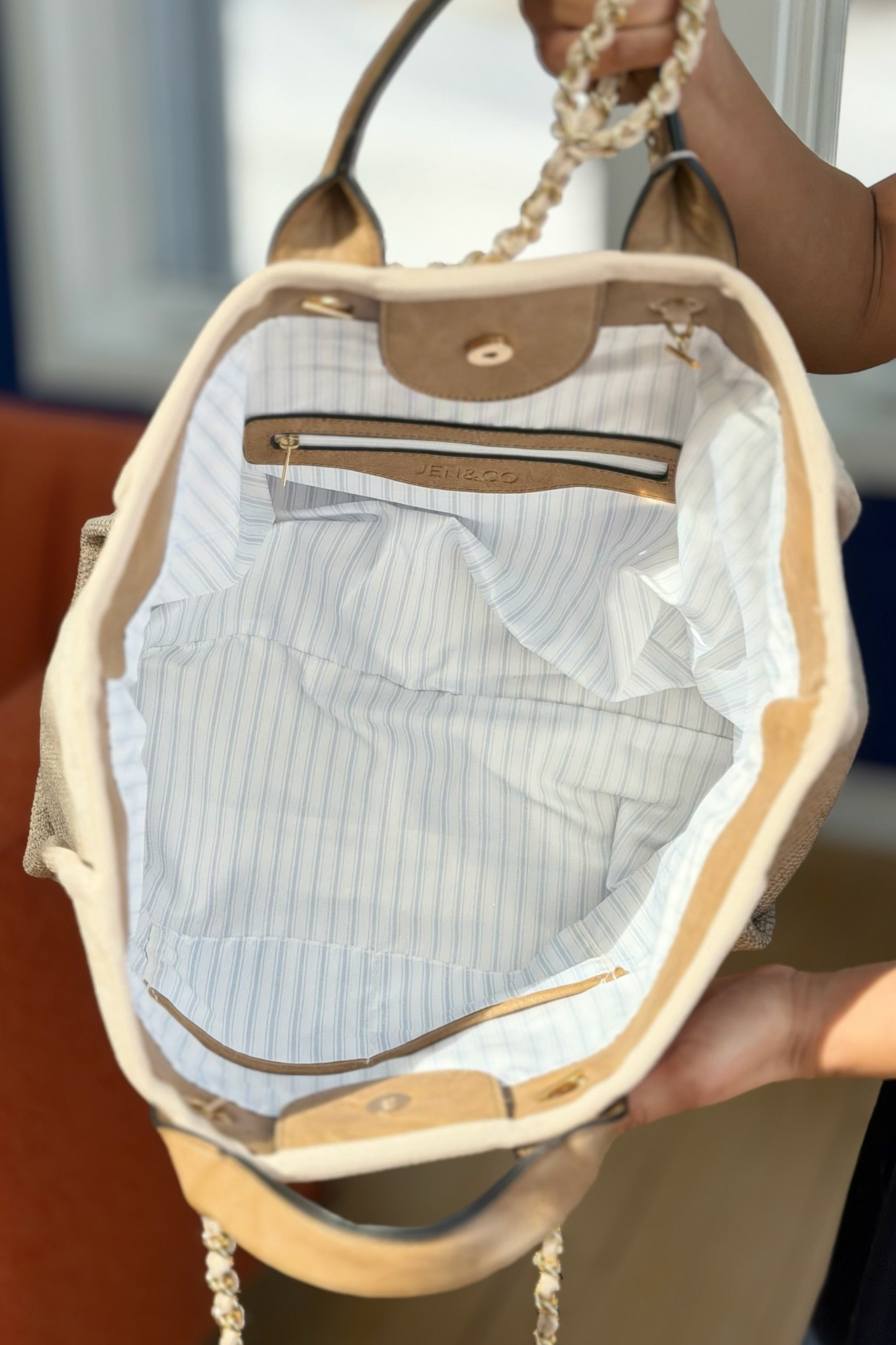 Kristina Satchel With Chain Strap - Natural