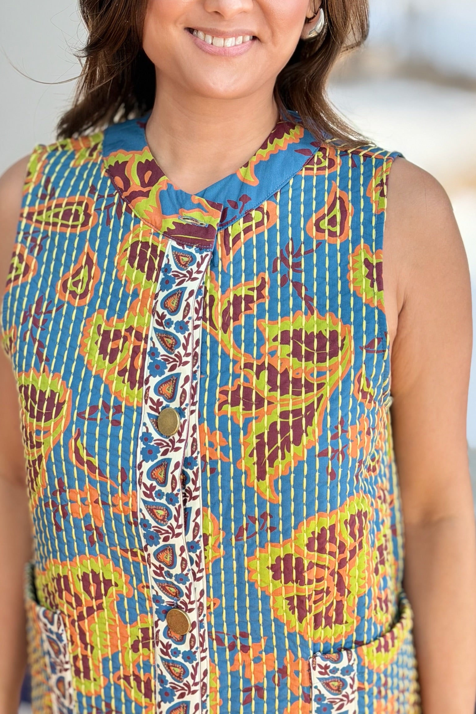 Bold Printed Sleeveless Long Vest