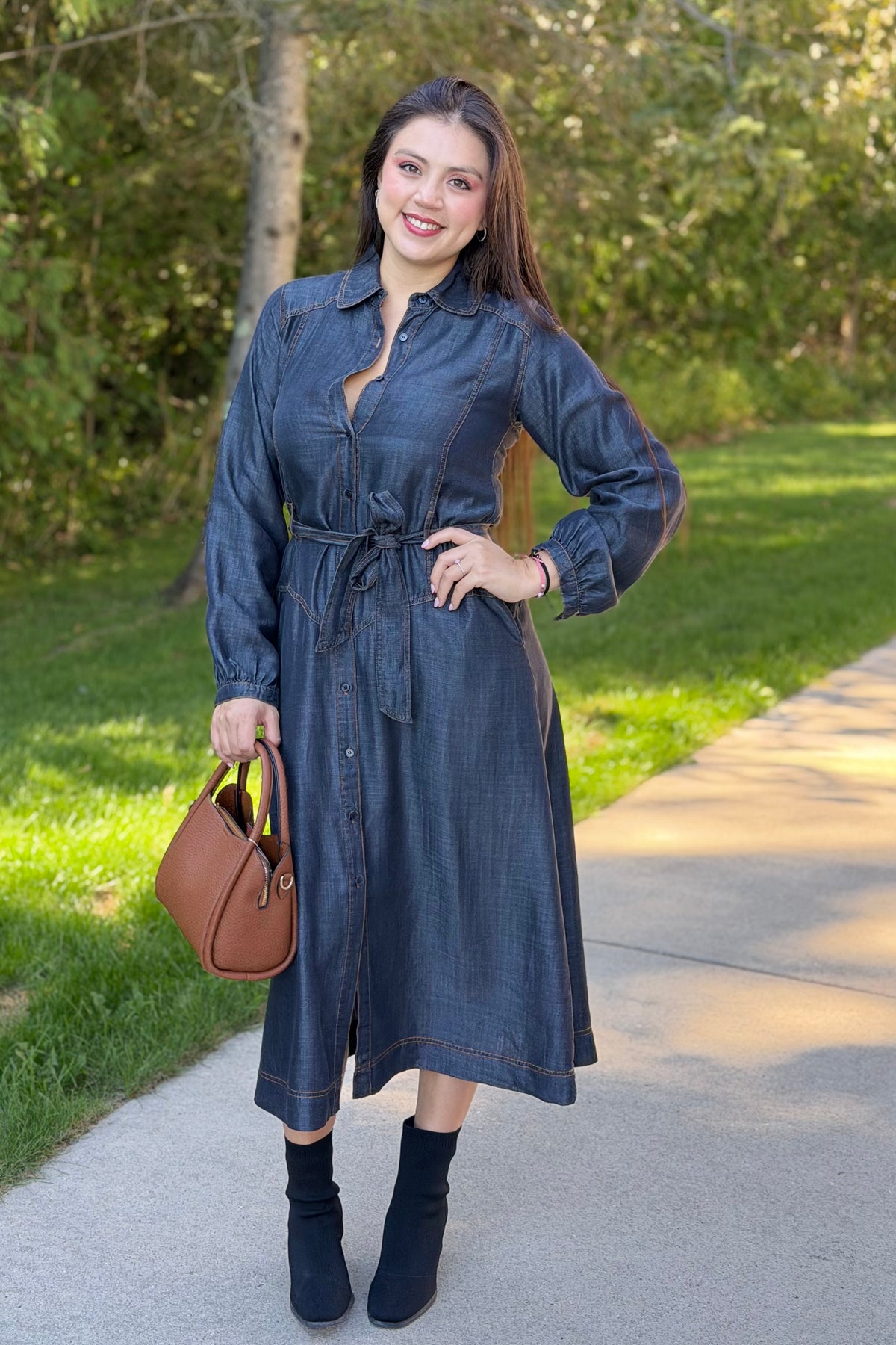 Collared Button Maxi Dress - Black