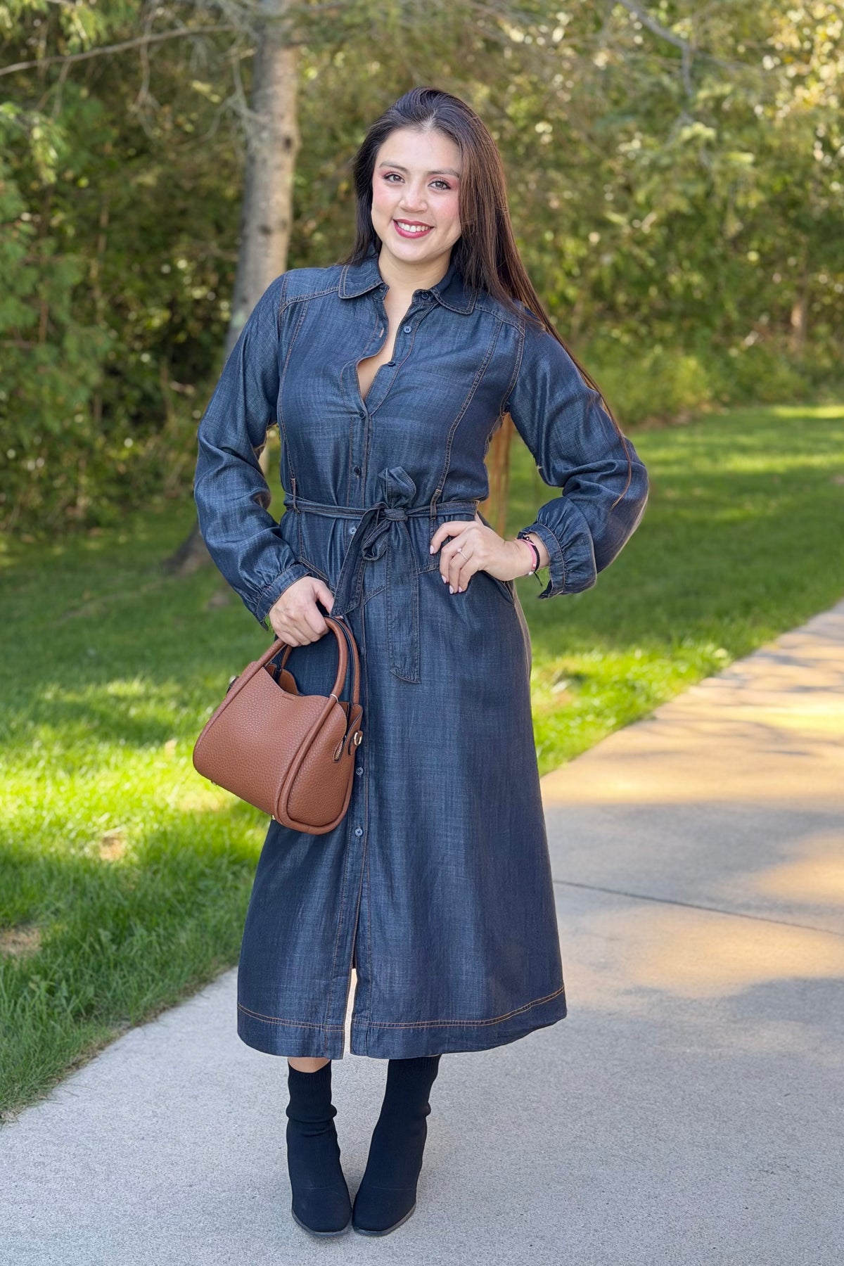 Collared Button Maxi Dress - Black