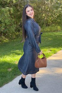 Collared Button Maxi Dress - Black