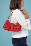Grunge Buckle Baguette Shoulder Bag - Red