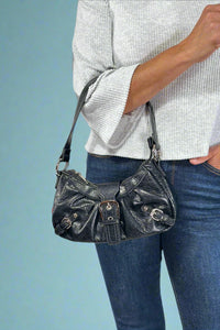 Grunge Buckle Baguette Shoulder Bag - Black