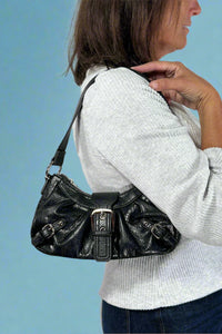 Grunge Buckle Baguette Shoulder Bag - Black