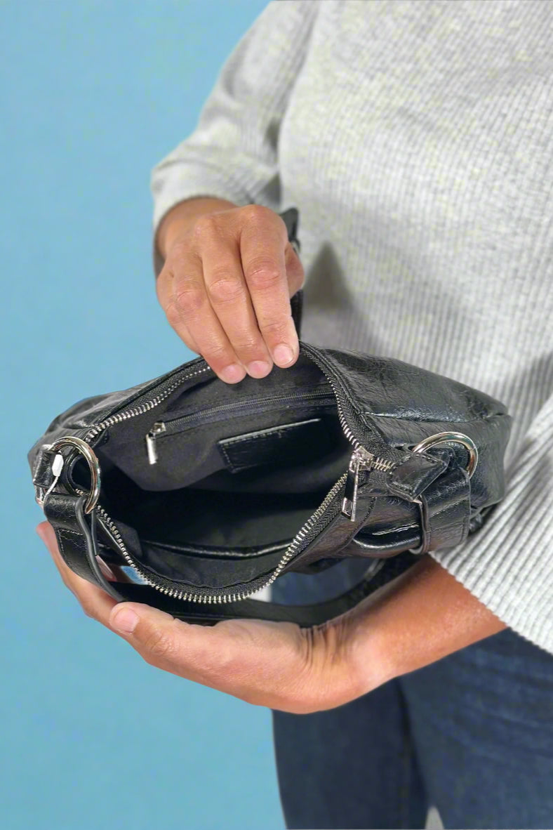 Grunge Buckle Baguette Shoulder Bag - Black