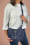 Boho Fringe Shoulder Bag - Navy