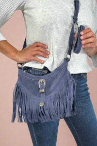 Boho Fringe Shoulder Bag - Navy