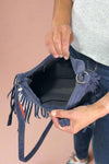 Boho Fringe Shoulder Bag - Navy