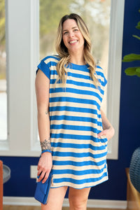 Sleeveless Striped Terry Dress - Cobalt Blue