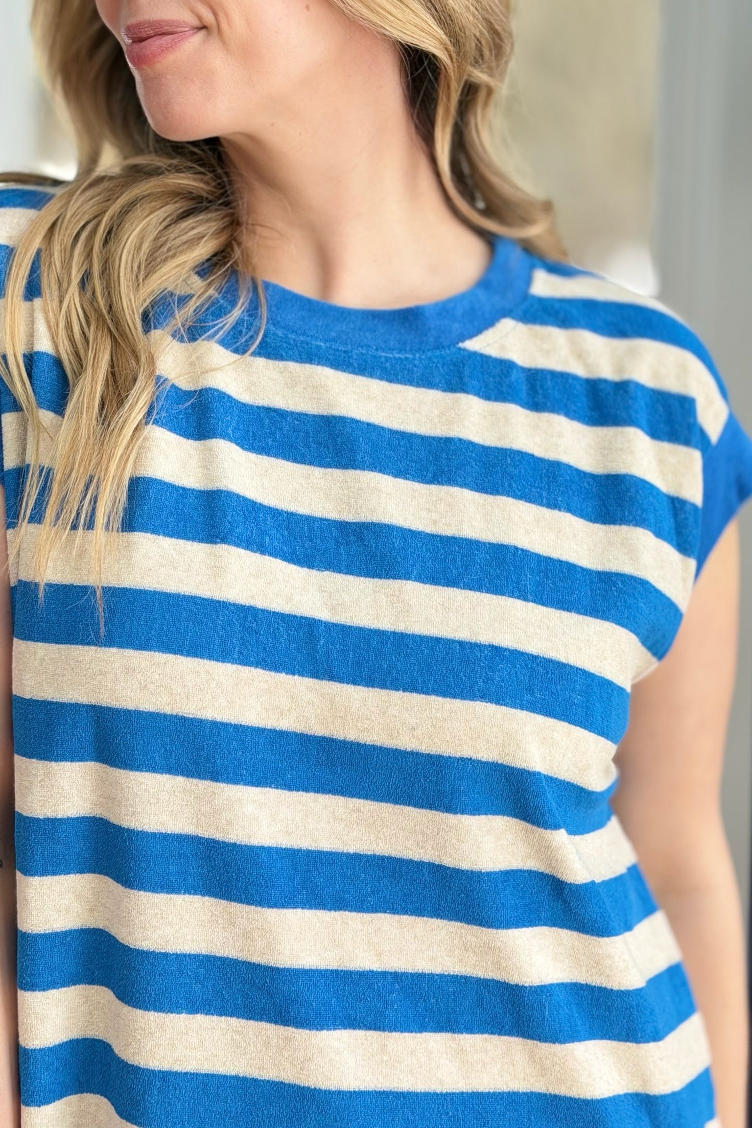 Sleeveless Striped Terry Dress - Cobalt Blue