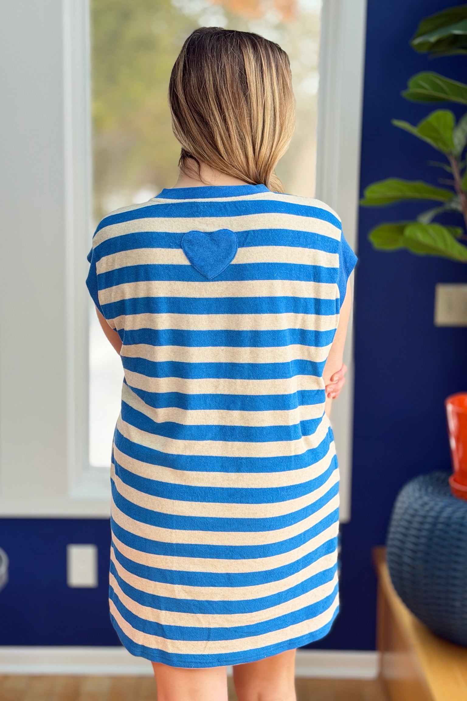 Sleeveless Striped Terry Dress - Cobalt Blue