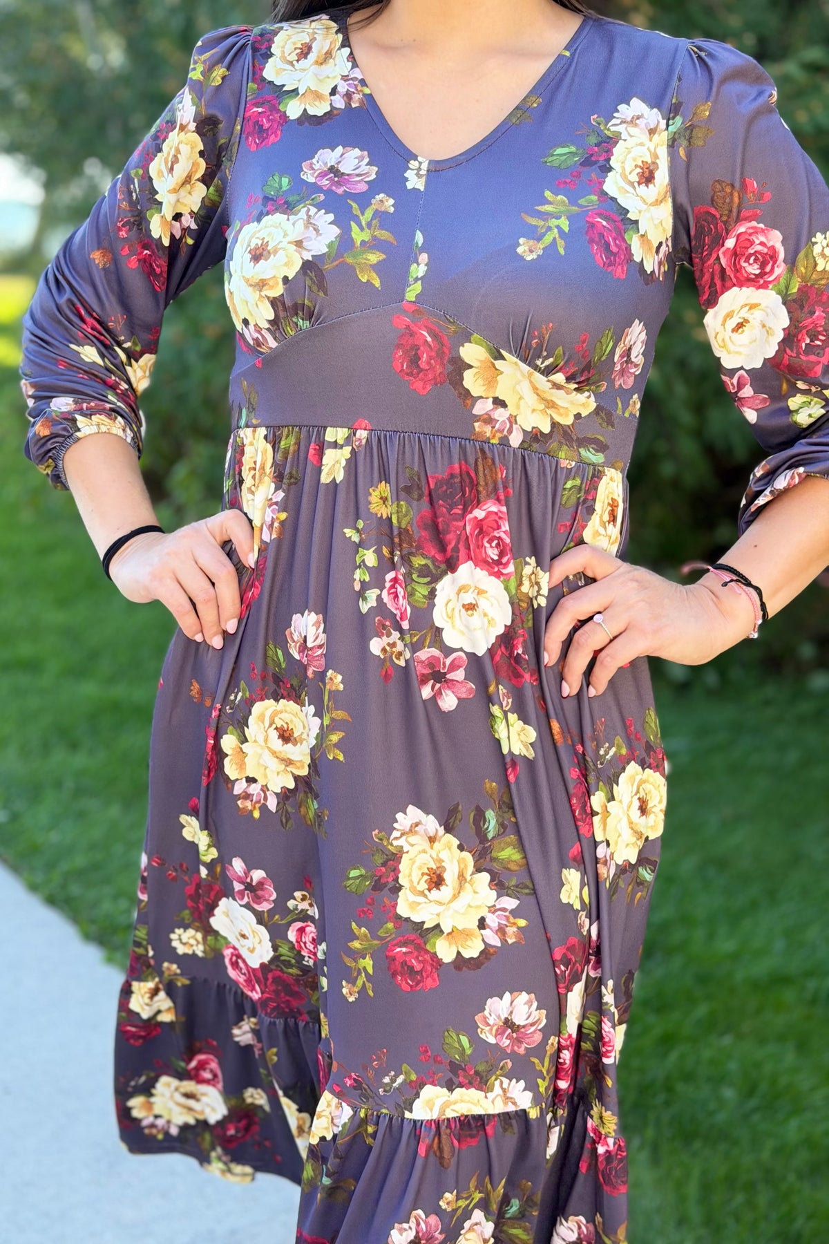 Vintage Floral Ruffle Midi Dress