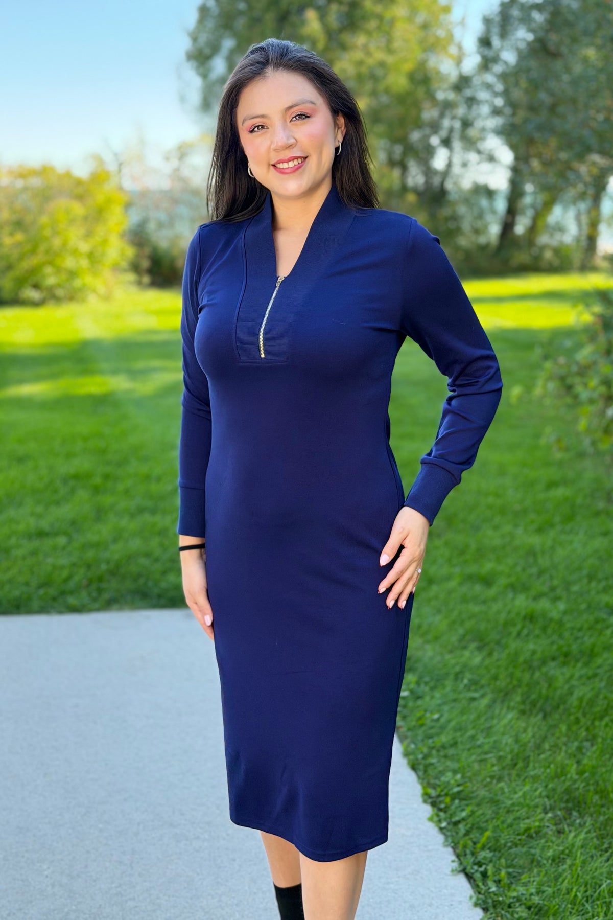 Luxeknit Half-Zip Midi Dress - Navy