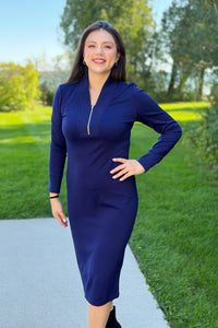 Luxeknit Half-Zip Midi Dress - Navy