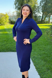 Luxeknit Half-Zip Midi Dress - Navy