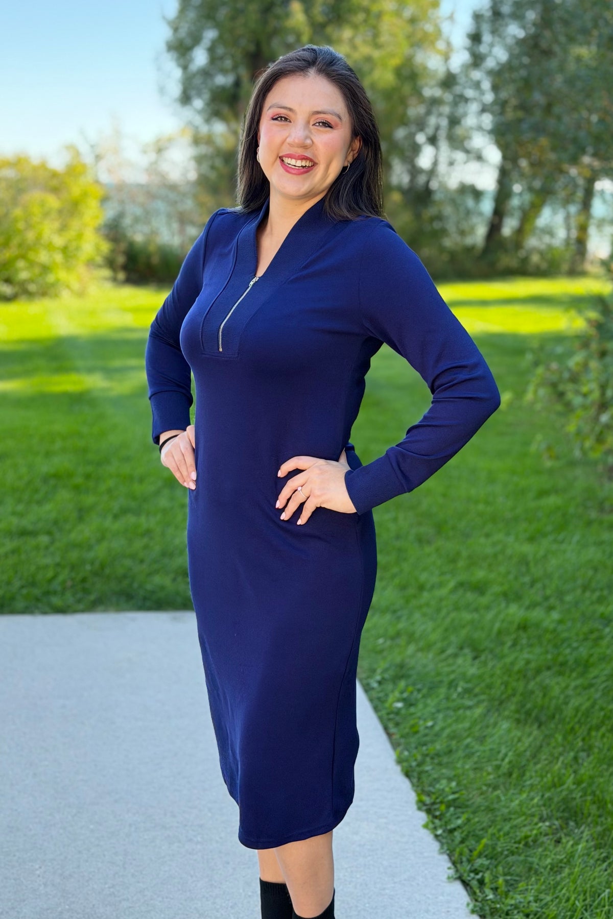 Luxeknit Half-Zip Midi Dress - Navy