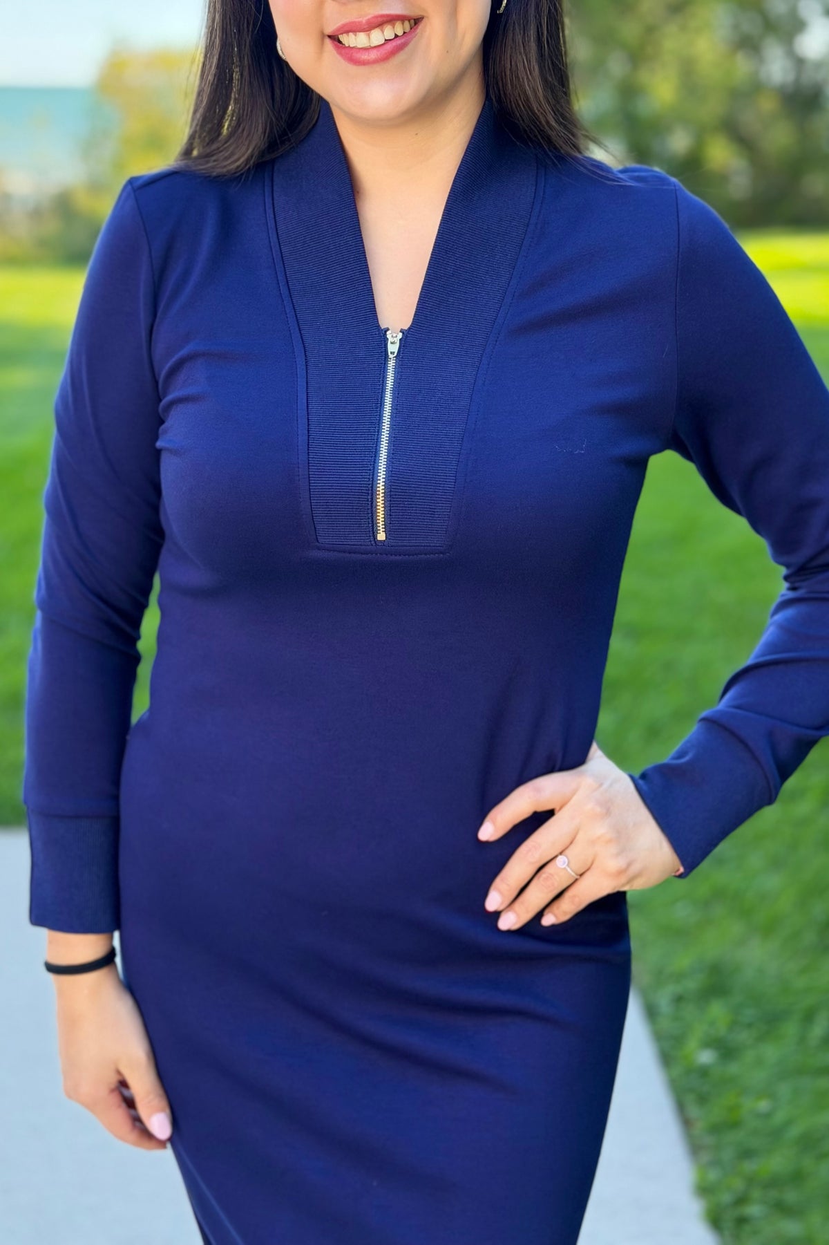 Luxeknit Half-Zip Midi Dress - Navy