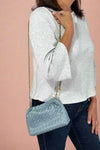 Small Woven Crossbody Bag W/Chain Strap - Blue