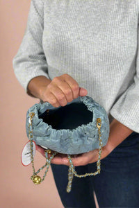 Small Woven Crossbody Bag W/Chain Strap - Blue