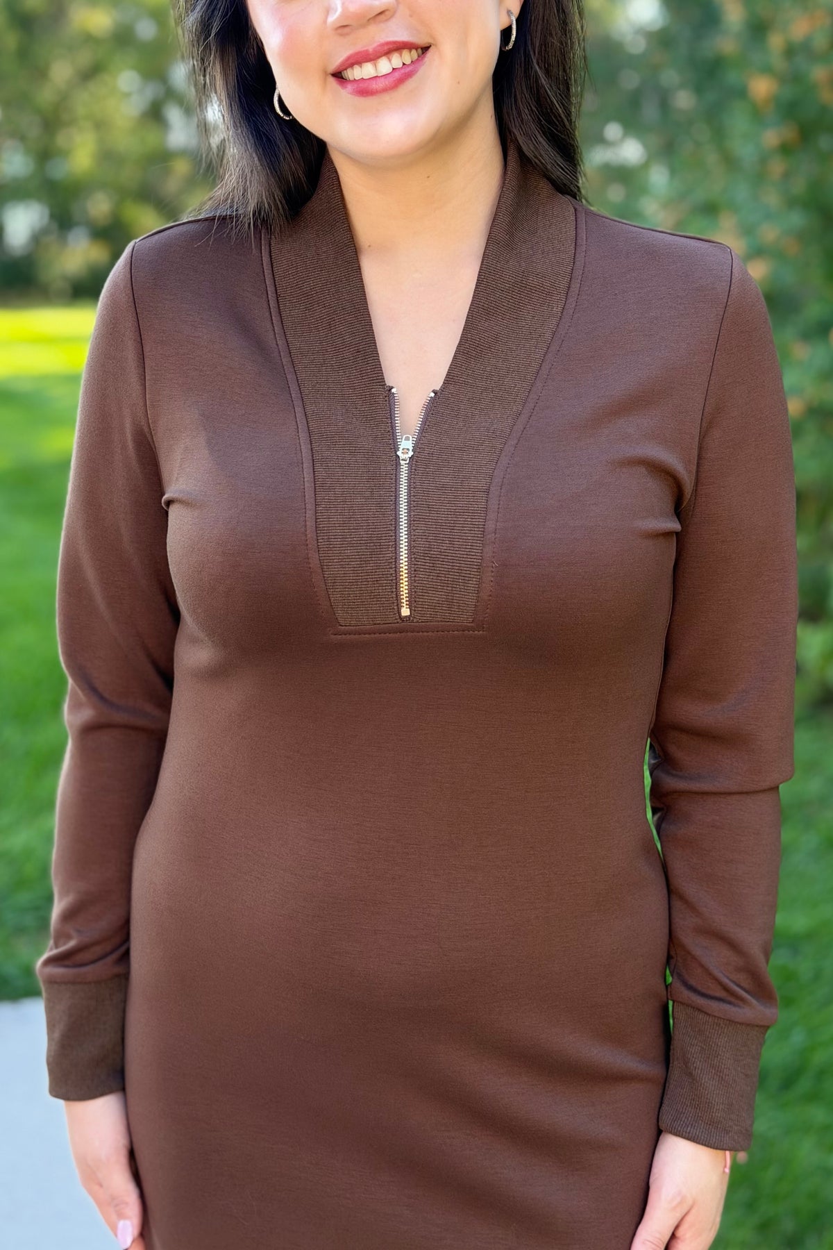 Luxeknit Half-Zip Midi Dress - Chocolate