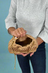Small Woven Crossbody Bag W/Chain Strap - Tan