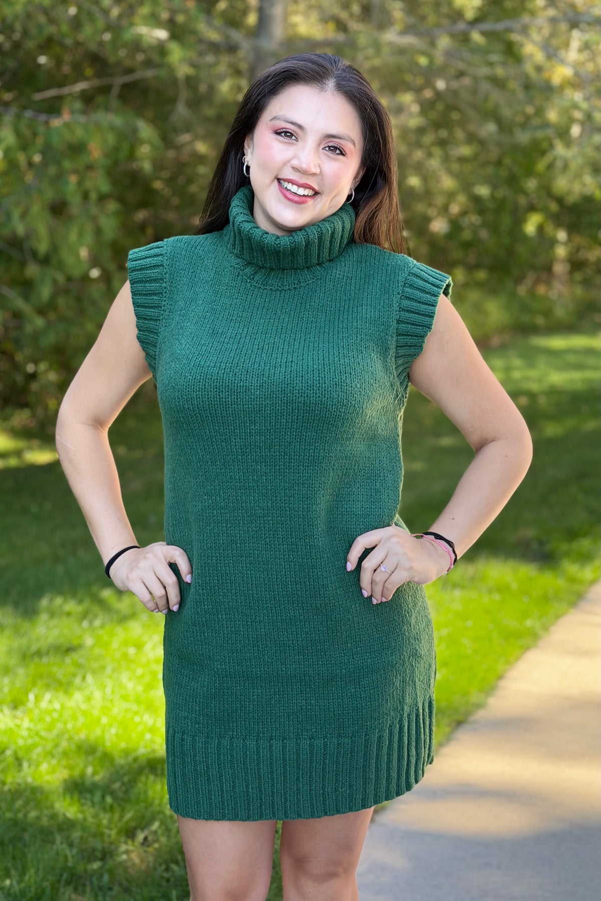 Mock Neck Sweater Dress - Green