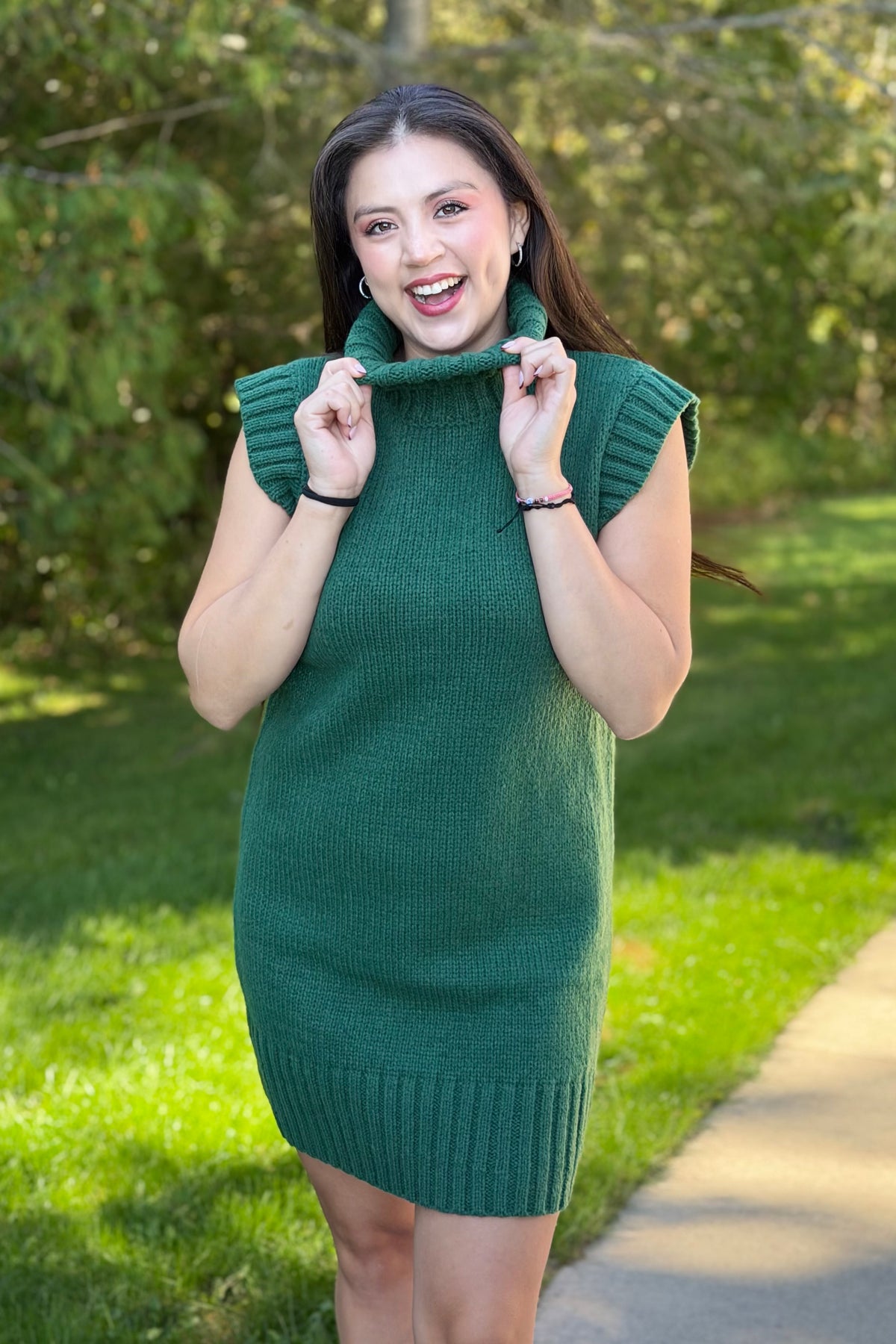 Mock Neck Sweater Dress - Green